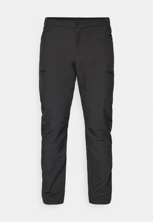 Pantaloni outdoor neri, leggeri e con vestibilità slim, dotati di tasche laterali con zip e di un tessuto liscio e texturizzato.