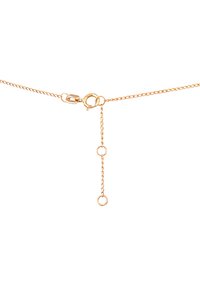 Goldfarbene Kette mit einem Karabinerhaken. Sie zeichnet sich durch ein zartes Design mit Gliedern und einer verstellbaren Verlängerungskette mit runden Ringen aus.