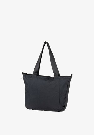 Schwarze Stofftasche mit zwei stabilen Griffen, rechteckiger Form, dezenter strukturierter Oberfläche und Reißverschluss auf einer Seite.