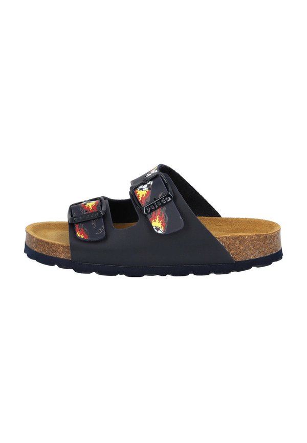 Pantolette flach - blau soccer flames