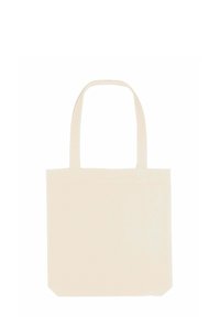 Borsa a sacco in tela di un beige chiaro con due manici, forma rettangolare e texture liscia. Nessun motivo o accento visibile.