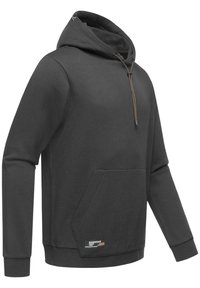 Kapuzensweatshirt in Dunkelgrau, aus weichem Stoff, mit einer Kängurutasche, verstellbarem Kordelzug und gerippten Bündchen.