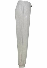 Grijze sweatpants van zacht, rekbaar materiaal. Voorzien van een elastische tailleband met een trekkoord en elastische boorden bij de enkels.