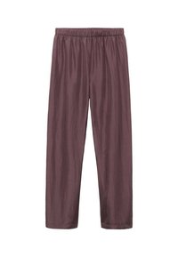 Pantaloni con elastico in vita di un profondo colore bordeaux. Realizzati in un tessuto leggero e morbido con una superficie liscia. Design a gamba dritta.