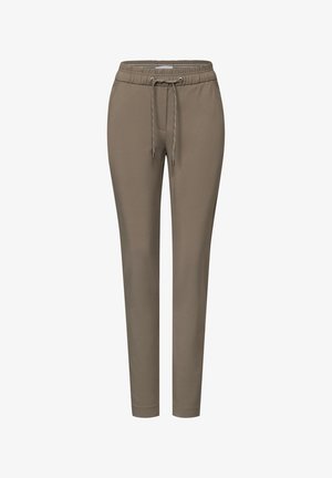 Kaki joggerbukser med elastisk talje og snor. Har tapered ben og blødt stof med en glat tekstur. Ingen lommer.
