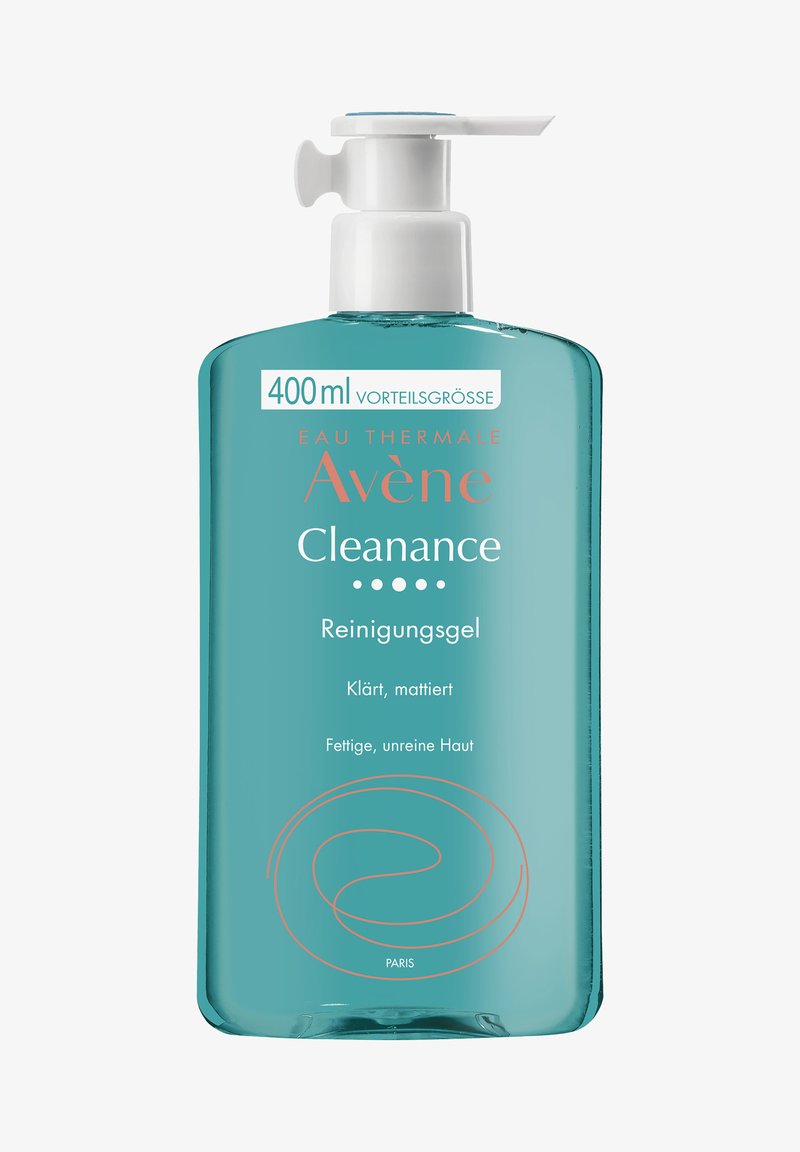 Avène Cleanance cleansing gel bottle with pump, 400ml, designed for oily, impure skin, labeled in German.