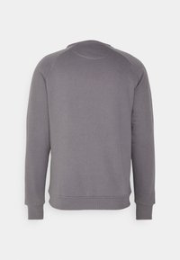 Grijze sweatshirt met lange mouwen, ronde hals en geribbelde manchetten. Zachte textuur met een eenvoudig, effen ontwerp. Geen opmerkelijke patronen of accenten.