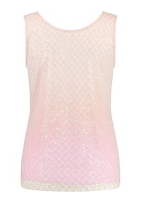 Top senza maniche di un delicato rosa chiaro con un motivo a diamante testurizzato e paillette. Tessuto liscio con una vita a contrasto. Design morbido e delicato.