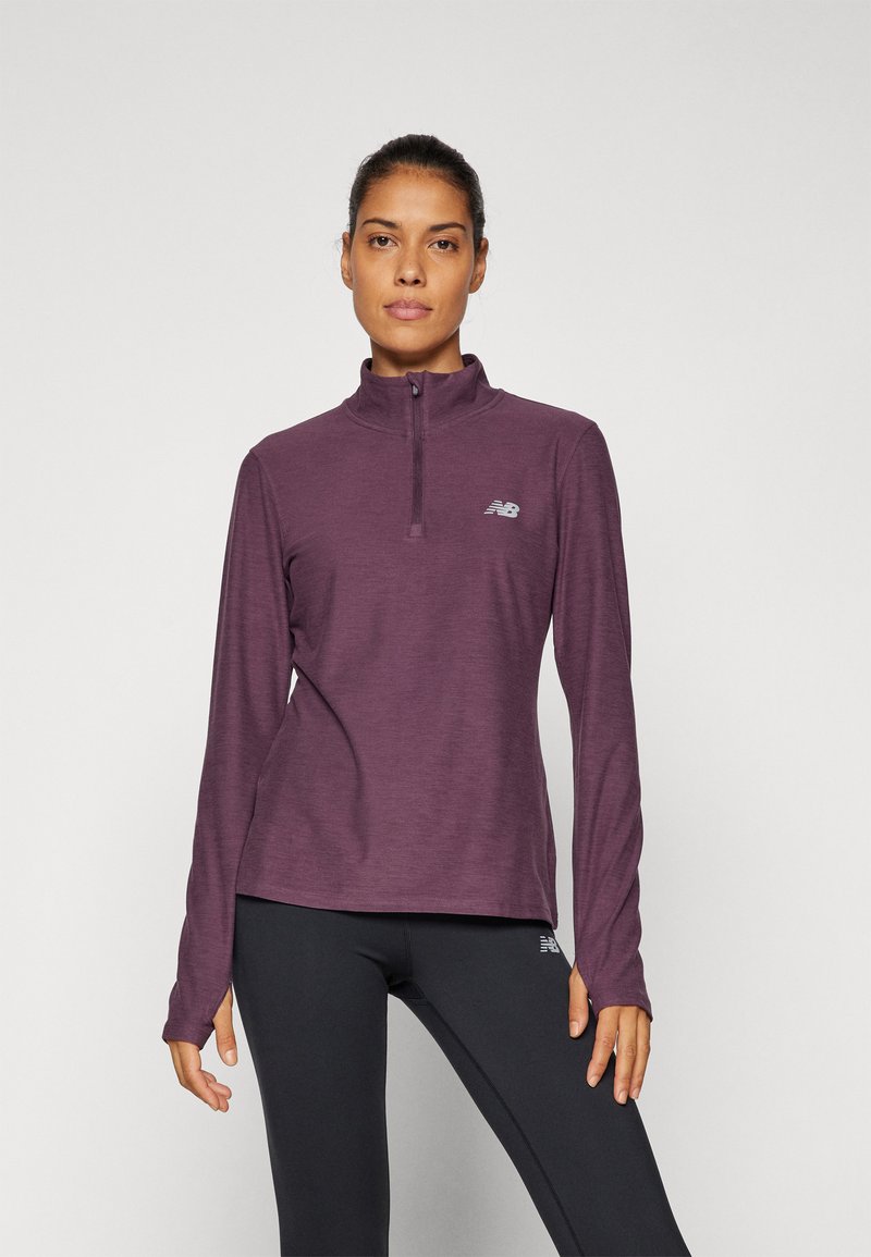 New Balance SPORT ESSENTIALS SPACE DYE QUARTER ZIP - Majica z dolgimi rokavi - plum/brown heather