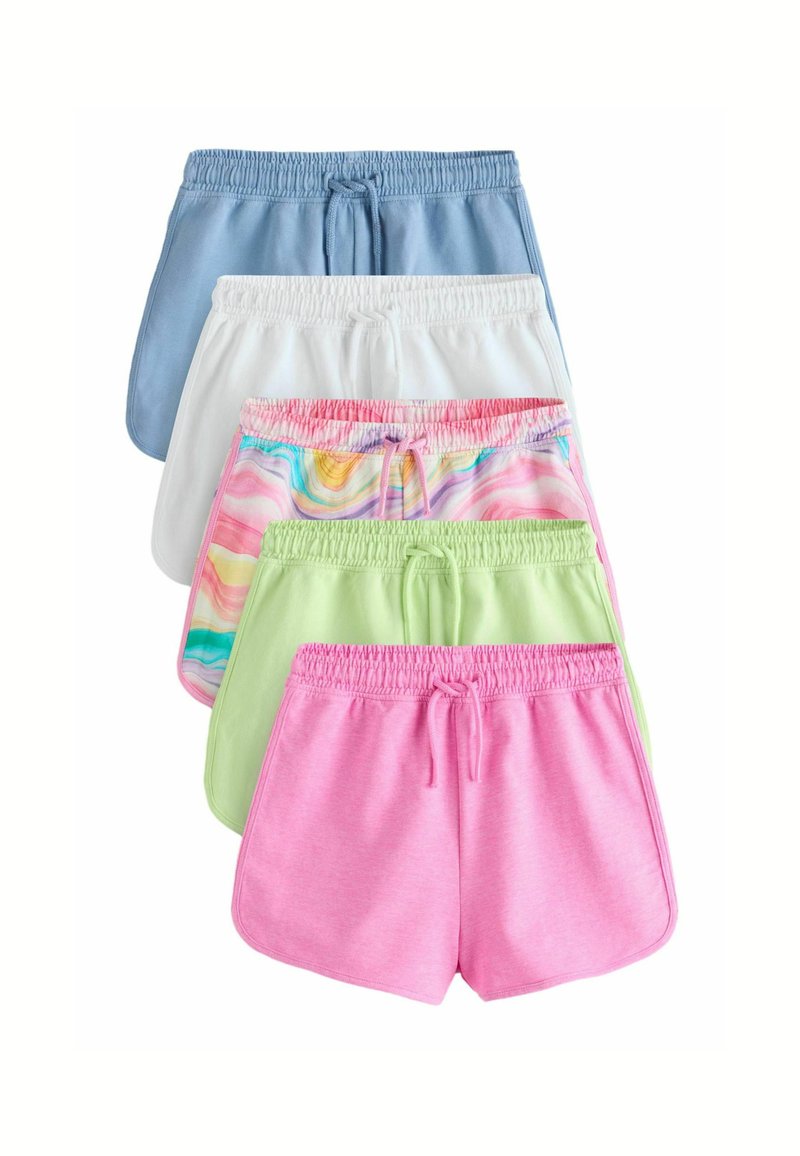 Set bestehend aus fünf Paar Shorts in Blau, Weiß, Pink, Grün und einem bunten gemusterten Paar. Weicher Stoff, elastischer Bund und Kordelzug-Detail.