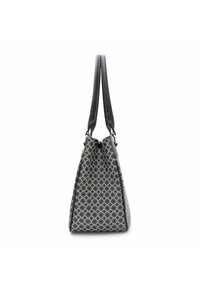 Borsa a tracolla nera e grigia con motivo, dalla forma strutturata, lati testurizzati e manici in doppio tessuto; presenta una chiusura con zip nella parte superiore.