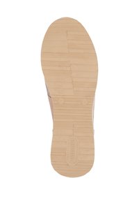 Tan rubberen buitenzool met gestructureerde groeven voor grip, met het merk "remonte" gedrukt nabij de hiel. Strak ontwerp voor comfort.