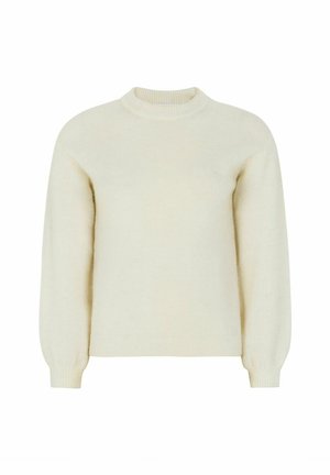 Krämfärgad tröja med hög krage, långa ärmar och ribbade mudd. Tillverkad av mjukt tyg, med avslappnad passform och minimalistisk design.