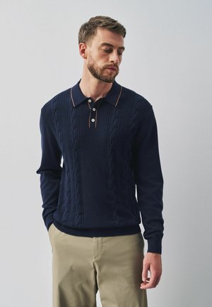 Next, TIPPED CABLE KNITTED POLO SHIRT - Polo shirt - navy blue