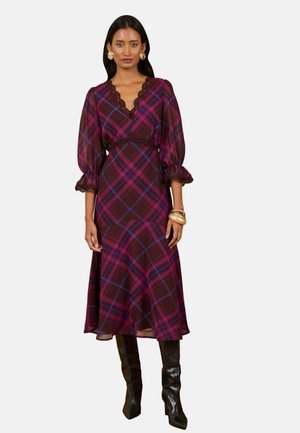 Love & Roses, FLOUNCE HEM LACE TRIM MIDI DRESS - Day dress - purple check