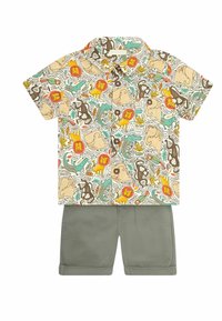 JoJo Maman Bébé 2-PIECE TRICERATOPS SET  - REGULAR FIT - Šortai - khaki green jungle animals