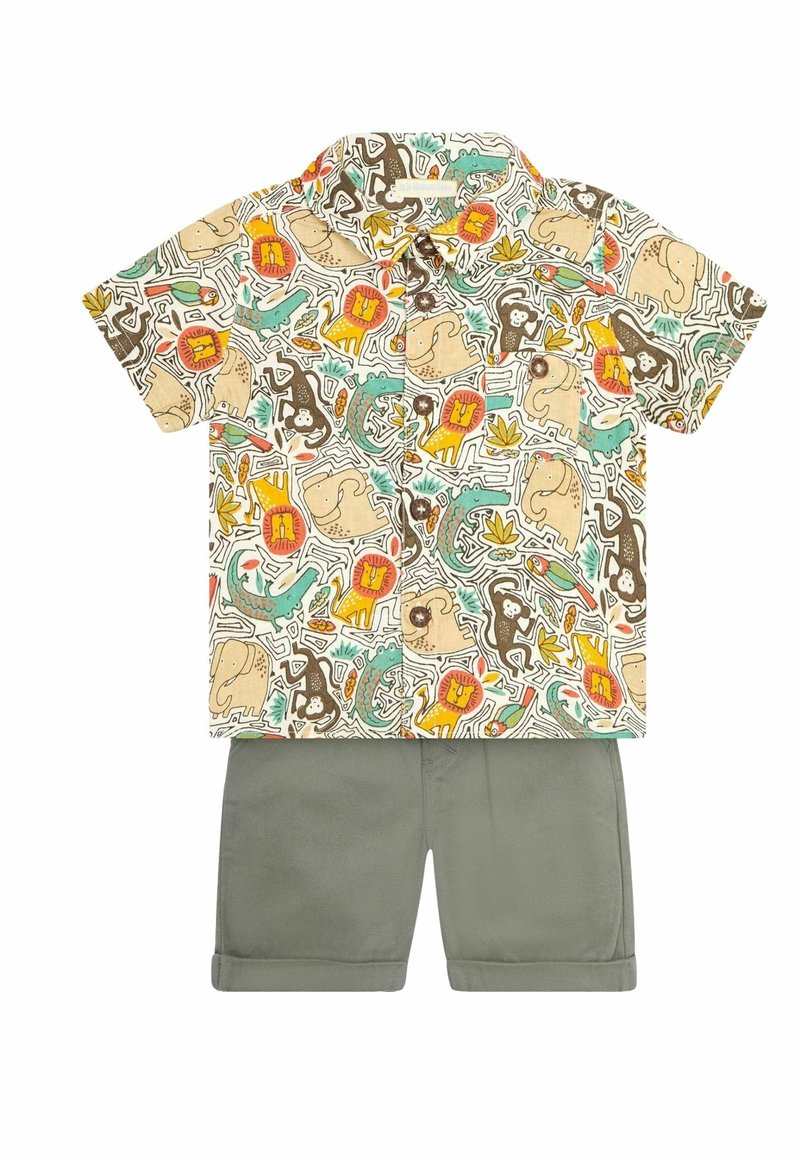 JoJo Maman Bébé 2-PIECE TRICERATOPS SET  - REGULAR FIT - Šortai - khaki green jungle animals