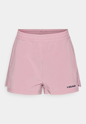 Hele roosad sportlikud lühikesed püksid elastse vöökohaga, küljsõlmedega ja musta "HEAD" logoga detail alumisel vasakul säärel. Sile tekstuur.