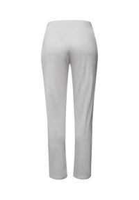 Lichtgrijze elastische broek met een rechte pijpdesign, gemaakt van zachte stof. Heeft een eenvoudige, gladde textuur.