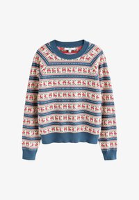 Unselected, blue and ecru floral stripe