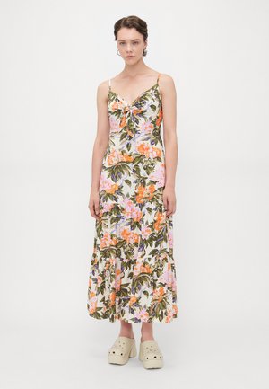 V NECK TIERED  - Maxi dress - neon orange/pink