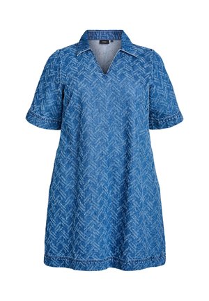 KURZES MIT STRUKTURMUSTER - Robe en jean - blue denim zigzag