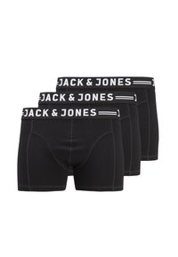 Boxers en coton noirs avec une taille élastique portant le logo blanc "JACK & JONES". Comprend trois paires, avec un design ajusté et des coutures plates.