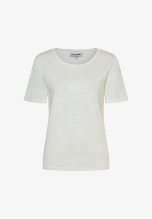 Wit dames T-shirt met korte mouwen, een ronde hals en een subtiel geborduurd bloemmotief aan de voorkant.