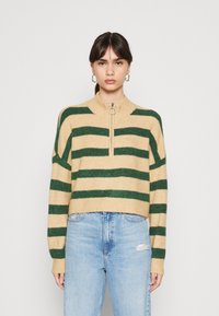 Noisy May NEWALICE L S HALF ZIP NOOS - Pulover - foliage green/irish cream