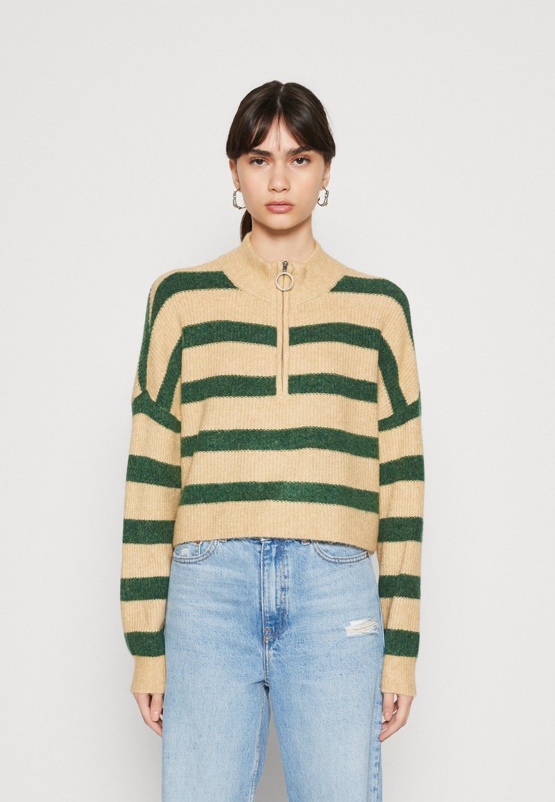 Noisy May NEWALICE L S HALF ZIP NOOS - Pulover - foliage green/irish cream