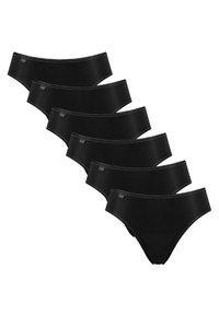 Zwarte katoenen boxershorts in een set van zes, met een gladde afwerking, elastische tailleband en minimalistisch ontwerp zonder zichtbare patronen of accenten.