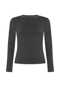 Langarmshirt van donkergrijs katoenmix, met een ronde halsontwerp, getailleerde pasvorm, gladde textuur, zonder zichtbare patronen of accenten.