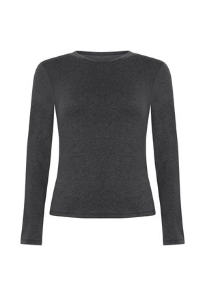 Langarmshirt van donkergrijs katoenmix, met een ronde halsontwerp, getailleerde pasvorm, gladde textuur, zonder zichtbare patronen of accenten.