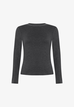 Langarmshirt van donkergrijs katoenmix, met een ronde halsontwerp, getailleerde pasvorm, gladde textuur, zonder zichtbare patronen of accenten.