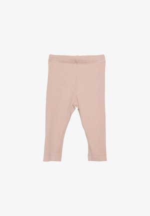 Light pink leggings made of ribbed fabric with an elastic waistband and fitted ankle cuffs. Designed for a comfortable fit.