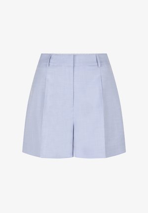 Lichtblauwe op maat gemaakte shorts met een gladde textuur, voorzien van plooien aan de voorkant en een rechte snit. Geen zichtbare hardware of patronen.
