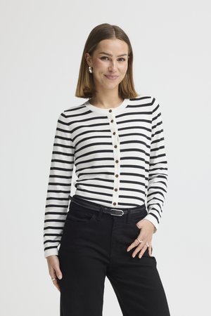 ICHI IHLULS O-NECK CA - Strickjacke - small white total ec stripe