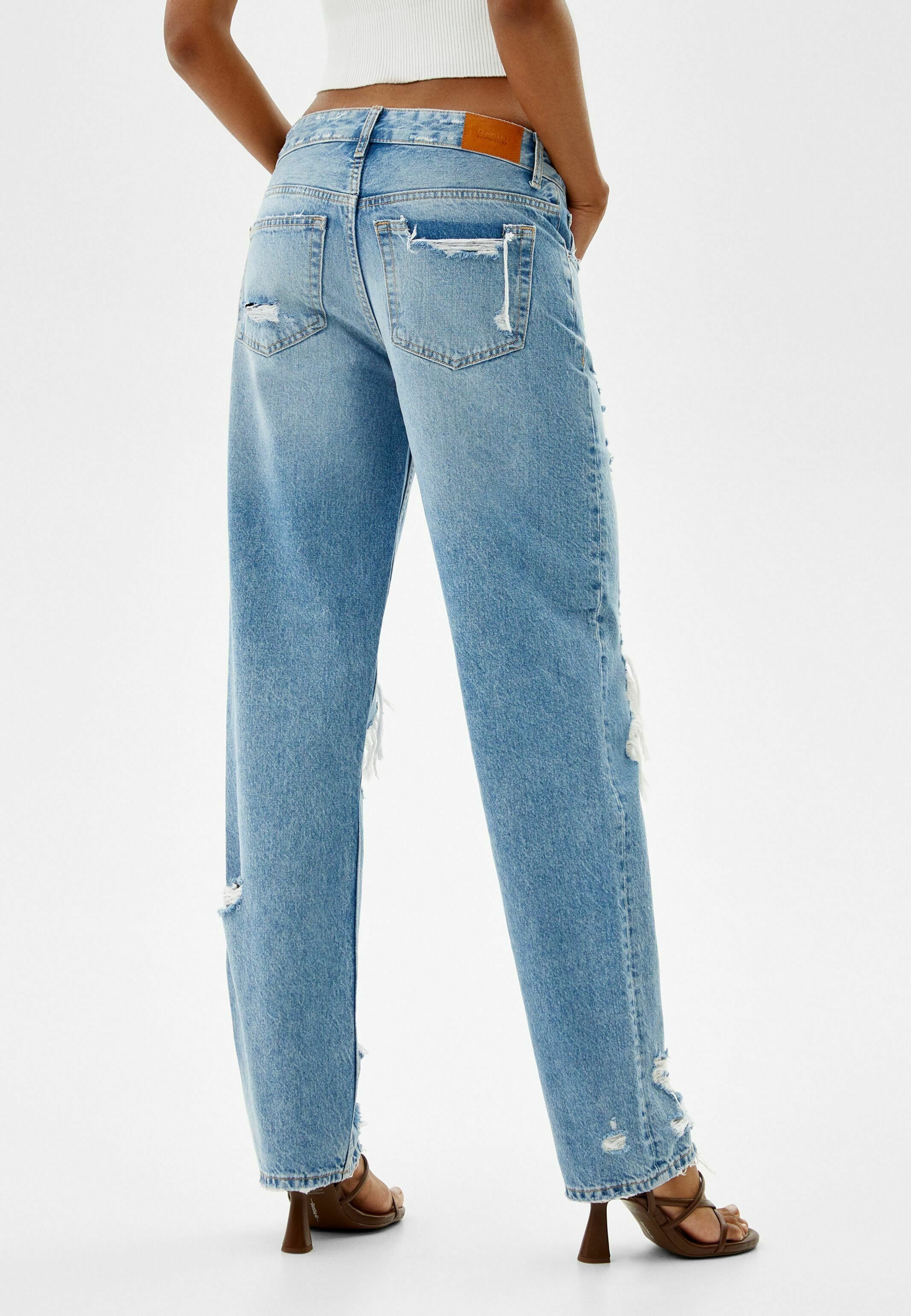 Bershka VINTAGE EFFECT - Jeans Straight Leg - light blue denim/light-blue  denim - Zalando.de