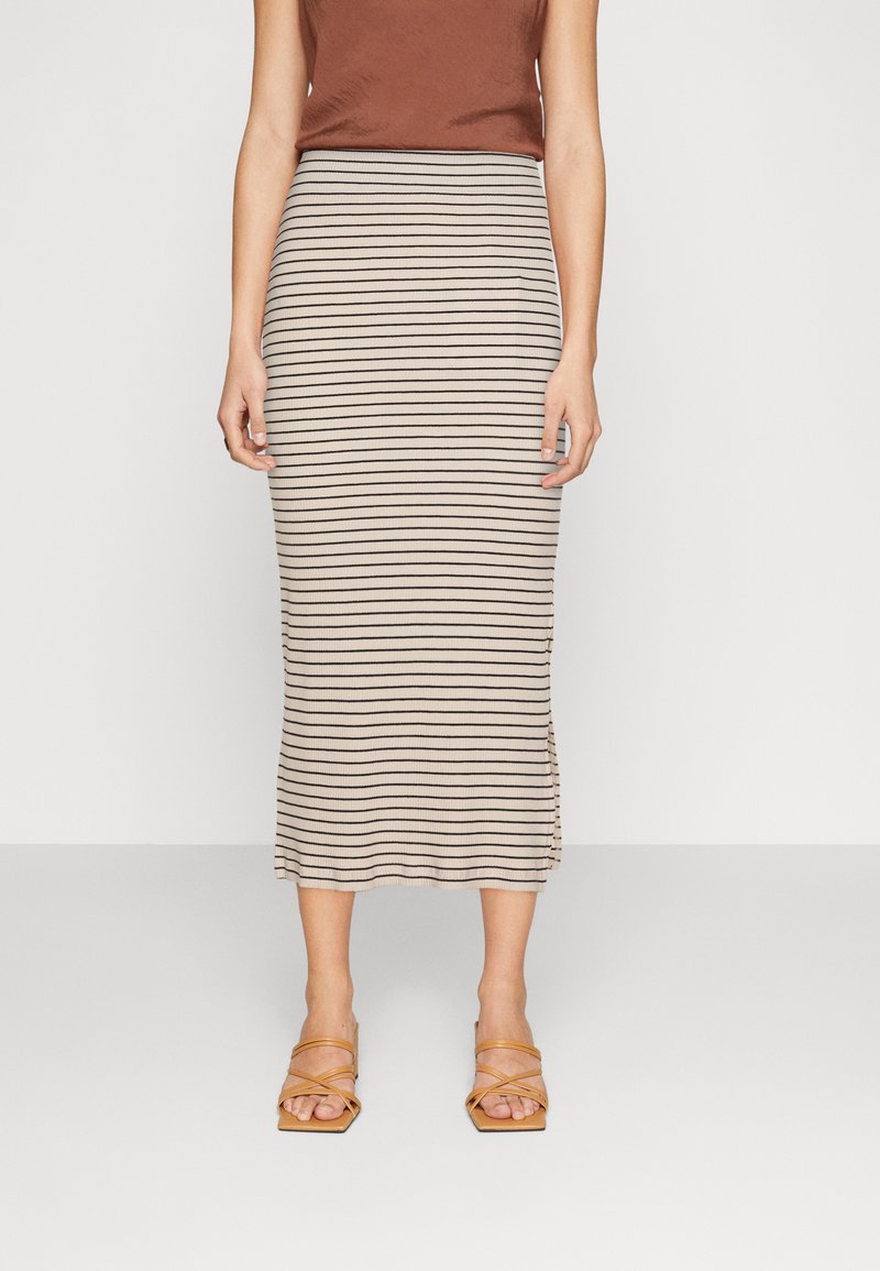 Objcalla Hw Midi Skirt Black Detail Sandshell