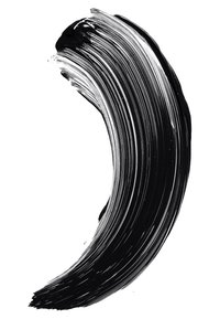 Svart penseldrag med olika tjocklek mot en vit bakgrund, med en mjuk, blänkande finish och flytande, reflekterande textur.