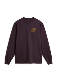 Fioletowa koszula z długim rękawem wykonana z bawełny, z złotym nadrukiem logo na klatce piersiowej z napisem "VANS DESIGN CO" oraz rokiem "1966". Prosty design i miękka tekstura.