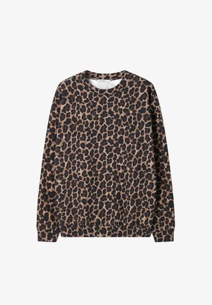Langärmliges Sweatshirt mit Rundhalsausschnitt, komplett mit braun-schwarzem Leopardenmuster, gerippten Bündchen und Saum.