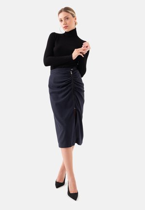 CROWBAR PATTERN MIDI WITH ZIPPER ON THE SIDE - Kokerrok - dark blue