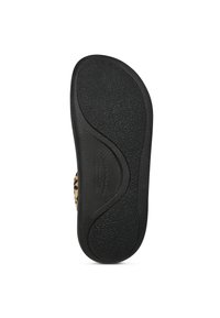 Suola in gomma nera con finitura strutturata, caratterizzata da un design curvo e un dettaglio con stampa animalier vicino al tallone. La suola presenta leggere ondulazioni.