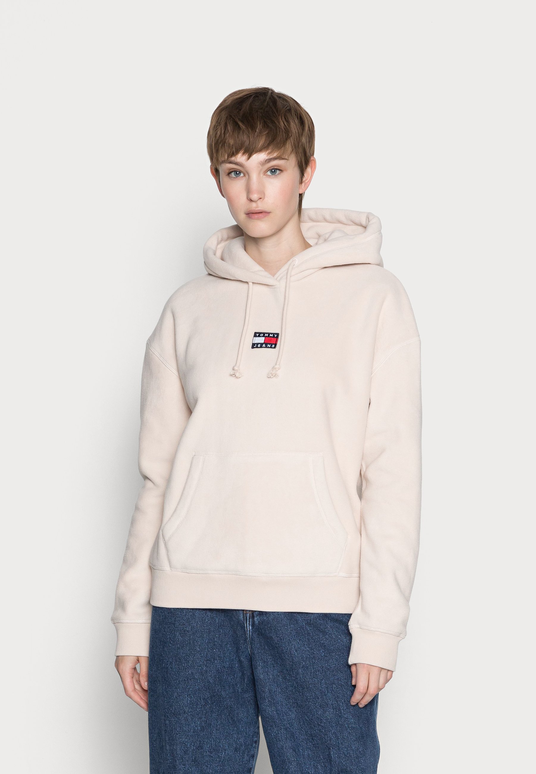 tommy jeans badge hoodie beige
