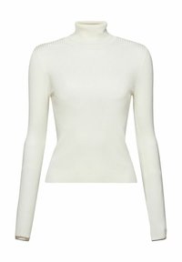 Krämfärgad polokrage tröja tillverkad av ribbad stickad tyg. Har långa ärmar och en figurnära silhuett. Slät textur med en sömlös finish.