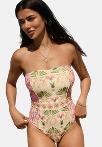 Next REGULAR FIT - TUMMY CONTROL BANDEAU - Peldkostīms - pink yellow paisley