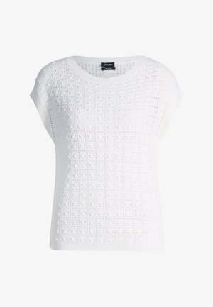 Haut sans manches en maille blanche avec un col rond et un motif ajouré texturé, étiquette JOOP! Fil italien.