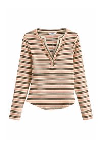 Next DOUBLE COLLAR HENLEY  - Tops ar garām piedurknēm - green ecru stripe