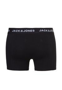 Boxer shorts neri in cotone con elastico in vita e logo "JACK & JONES" in bianco. Texture liscia, design aderente e taglio di lunghezza media.